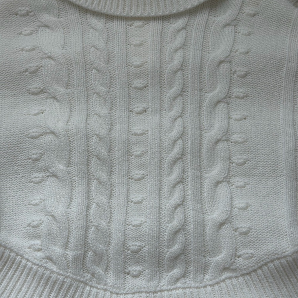 Janie and Jack Ivory Cable-Knit Turtleneck Poncho Cape with Button Accents - Picture 5 of 16